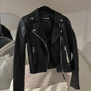 Steve Madden Black Leather Moto Jacket Asymmetrical Design